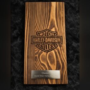 Harley-Davidson Wooden Plaque with Black and Brown Design